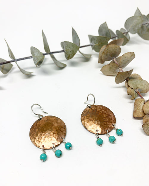 Full Moon Earrings with Turquoise Drops-1